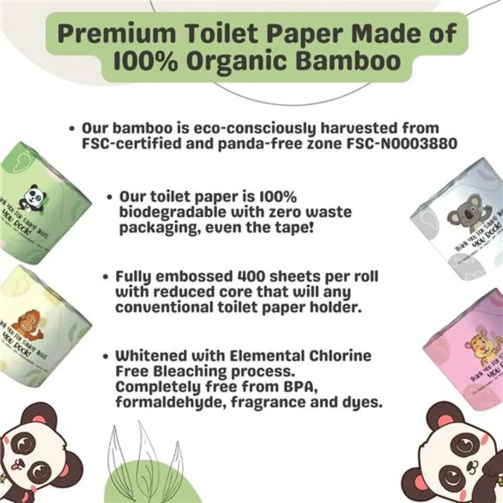 Organic Bamboo Toilet Paper | 400 Sheets 3-Ply | 12 Hypoallergenic Mega Rolls